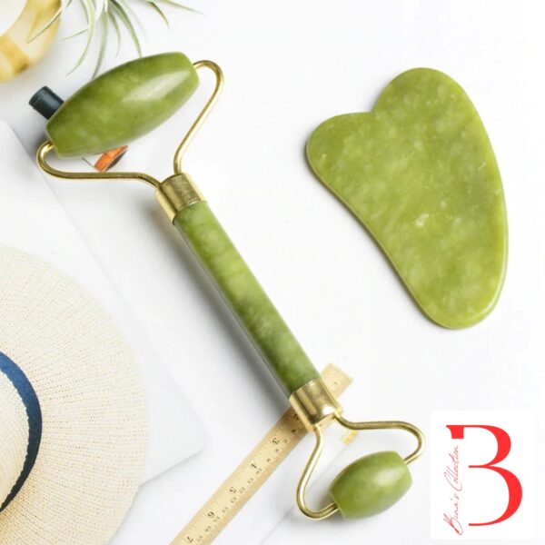 Jade Roller and Gua Sha Set Natural Jade Roller for Face Eye Neck Massage to Make Your Face Magic Spells (STONE)
