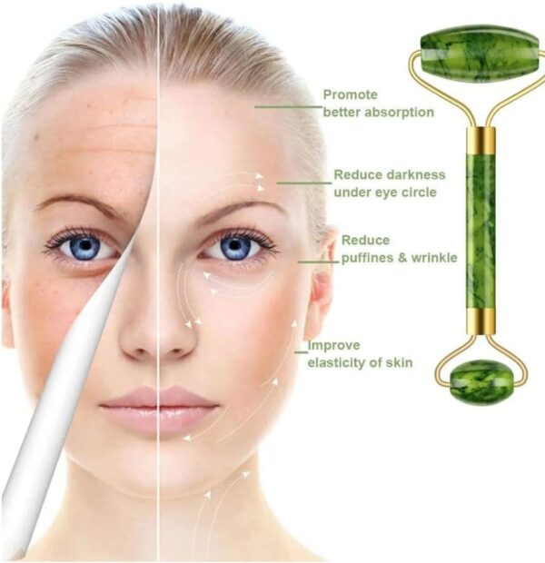 Jade Roller and Gua Sha Set Natural Jade Roller for Face Eye Neck Massage to Make Your Face Magic Spells (STONE) - Image 2
