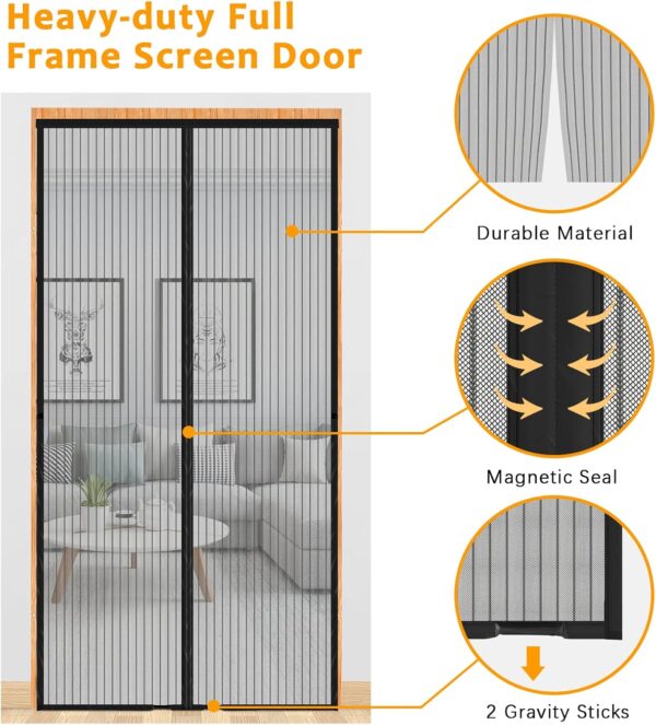 Magnetic Screen Door 36"x83",Durable Fiberglass Mesh Curtain ,Keep Mosquito Out and Let Fresh Air-Sunlight in,Self Sealing Magnets Screen Door mesh,Pet and Kid Friendly-Black - Image 2