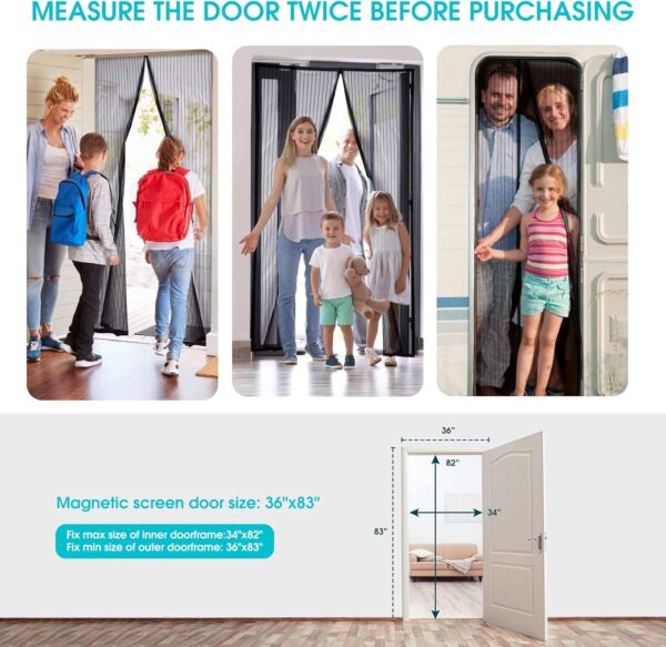 Magnetic Screen Door 36"x83",Durable Fiberglass Mesh Curtain ,Keep Mosquito Out and Let Fresh Air-Sunlight in,Self Sealing Magnets Screen Door mesh,Pet and Kid Friendly-Black - Image 3