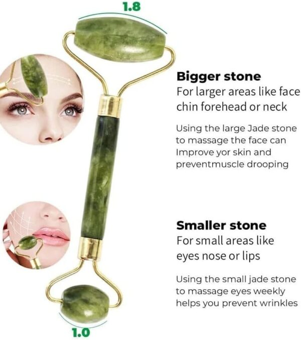 Jade Roller and Gua Sha Set Natural Jade Roller for Face Eye Neck Massage to Make Your Face Magic Spells (STONE) - Image 5