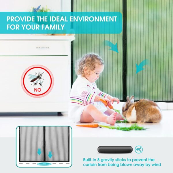 Magnetic Screen Door 36"x83",Durable Fiberglass Mesh Curtain ,Keep Mosquito Out and Let Fresh Air-Sunlight in,Self Sealing Magnets Screen Door mesh,Pet and Kid Friendly-Black - Image 5