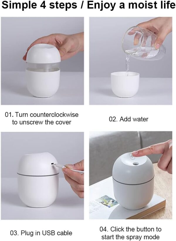 Portable Mini Air Humidifier USB Personal Desktop Humidifier Car Home Aroma Essential Oil Diffuser with LED Ambient Light - Image 6