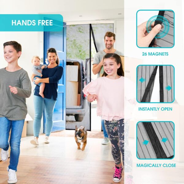 Magnetic Screen Door 36"x83",Durable Fiberglass Mesh Curtain ,Keep Mosquito Out and Let Fresh Air-Sunlight in,Self Sealing Magnets Screen Door mesh,Pet and Kid Friendly-Black - Image 6