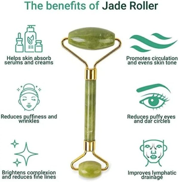 Jade Roller and Gua Sha Set Natural Jade Roller for Face Eye Neck Massage to Make Your Face Magic Spells (STONE) - Image 7