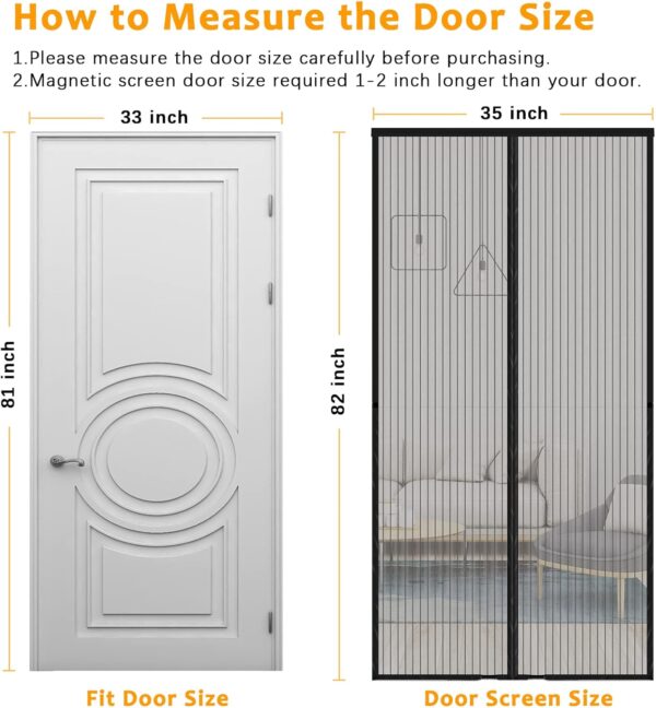 Magnetic Screen Door 36"x83",Durable Fiberglass Mesh Curtain ,Keep Mosquito Out and Let Fresh Air-Sunlight in,Self Sealing Magnets Screen Door mesh,Pet and Kid Friendly-Black - Image 8