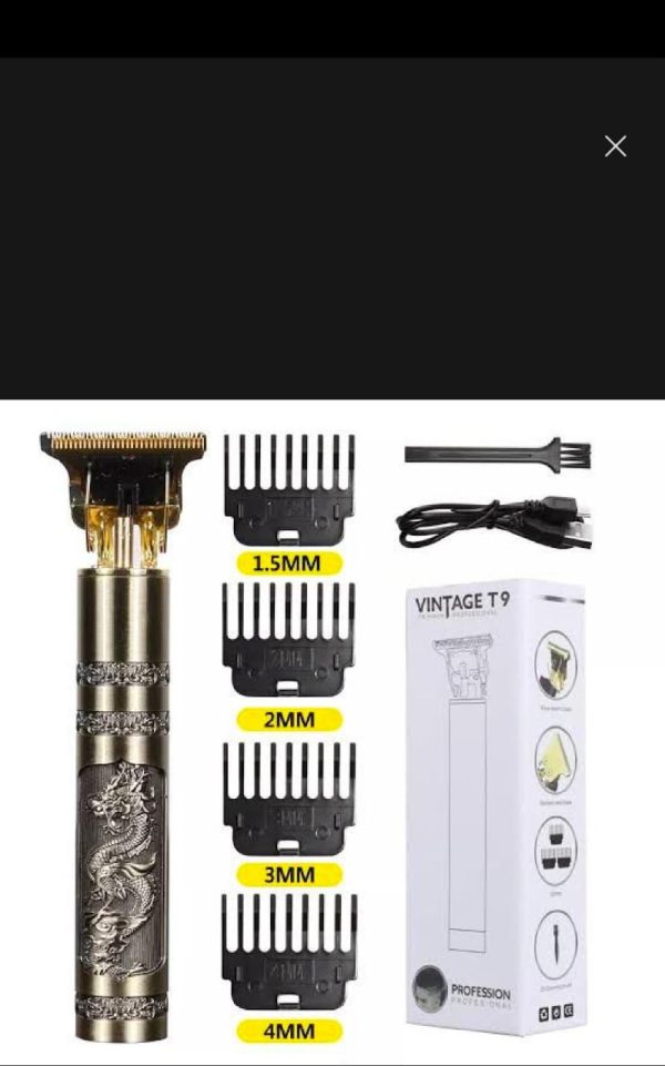 Metal Body – Vintage T9 Trimmer And Hair Clipper Cutting Machine For Men | Dragon Design | Golden Color Trimmer - Image 2