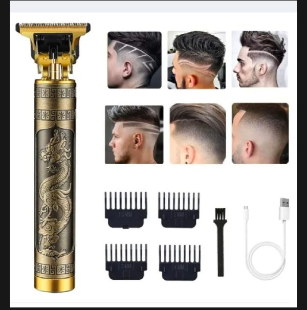 Metal Body – Vintage T9 Trimmer And Hair Clipper Cutting Machine For Men | Dragon Design | Golden Color Trimmer - Image 4