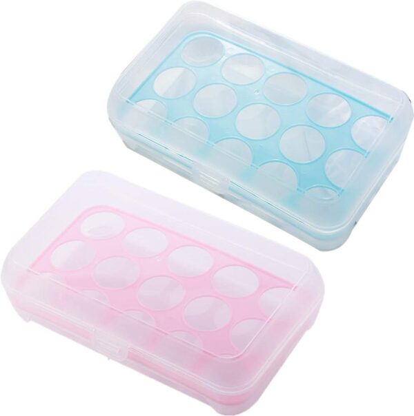 Eggs Container, 1 Pcs Plastic Egg Box, Fridge Egg Holder, Plastic Egg Storage Container, Egg Container with Lid, Multi-Use Eggs Storage Box, Egg Holder Tray, for Home Refrigerator Kitchen, 15 Grids - Image 2