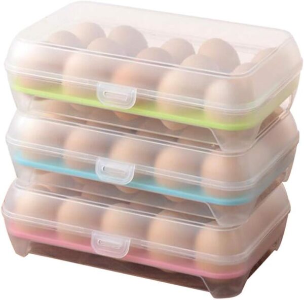 Eggs Container, 1 Pcs Plastic Egg Box, Fridge Egg Holder, Plastic Egg Storage Container, Egg Container with Lid, Multi-Use Eggs Storage Box, Egg Holder Tray, for Home Refrigerator Kitchen, 15 Grids - Image 3