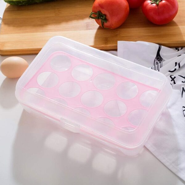 Eggs Container, 1 Pcs Plastic Egg Box, Fridge Egg Holder, Plastic Egg Storage Container, Egg Container with Lid, Multi-Use Eggs Storage Box, Egg Holder Tray, for Home Refrigerator Kitchen, 15 Grids - Image 6