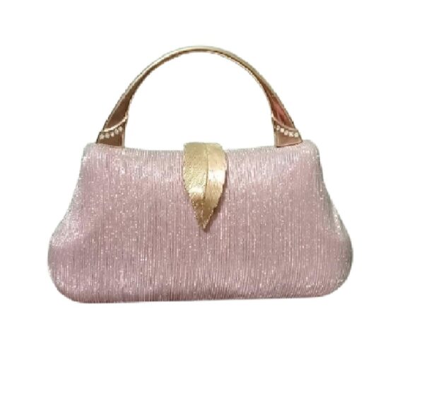 Rose Gold Shimmering Clutch | Metallic Leaf Evening Bag | Wedding Party Handbag | - Image 2