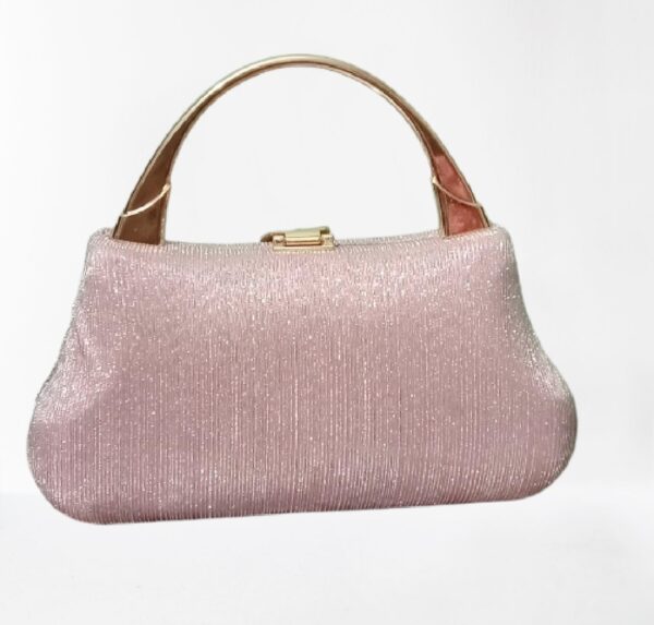 Rose Gold Shimmering Clutch | Metallic Leaf Evening Bag | Wedding Party Handbag | - Image 3