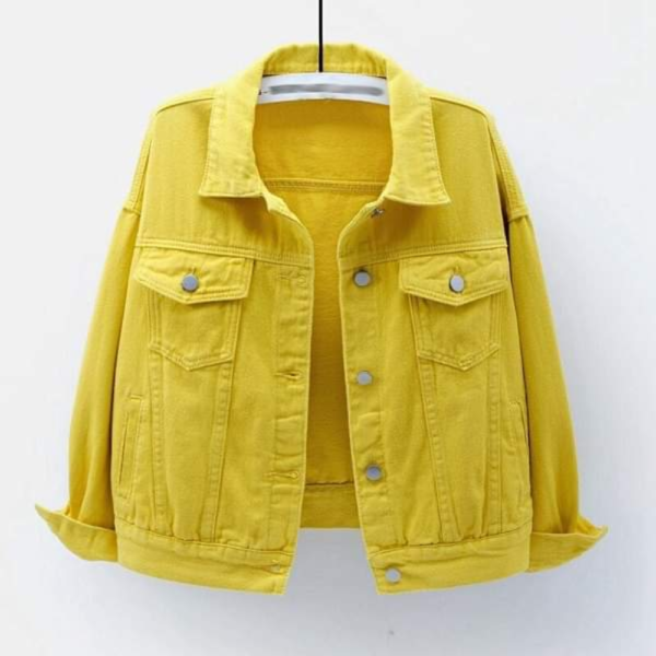 Women's Denim Cotton Solid Color Jacket with Pockets and Button Closure