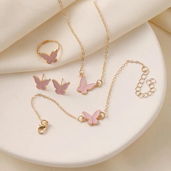 1Set Fashion Exquisite Simple Versatile Butterfly Necklace Bracelet Earrings Ring For Women Girls Wedding Party Jewelry Set Gift CHAINI